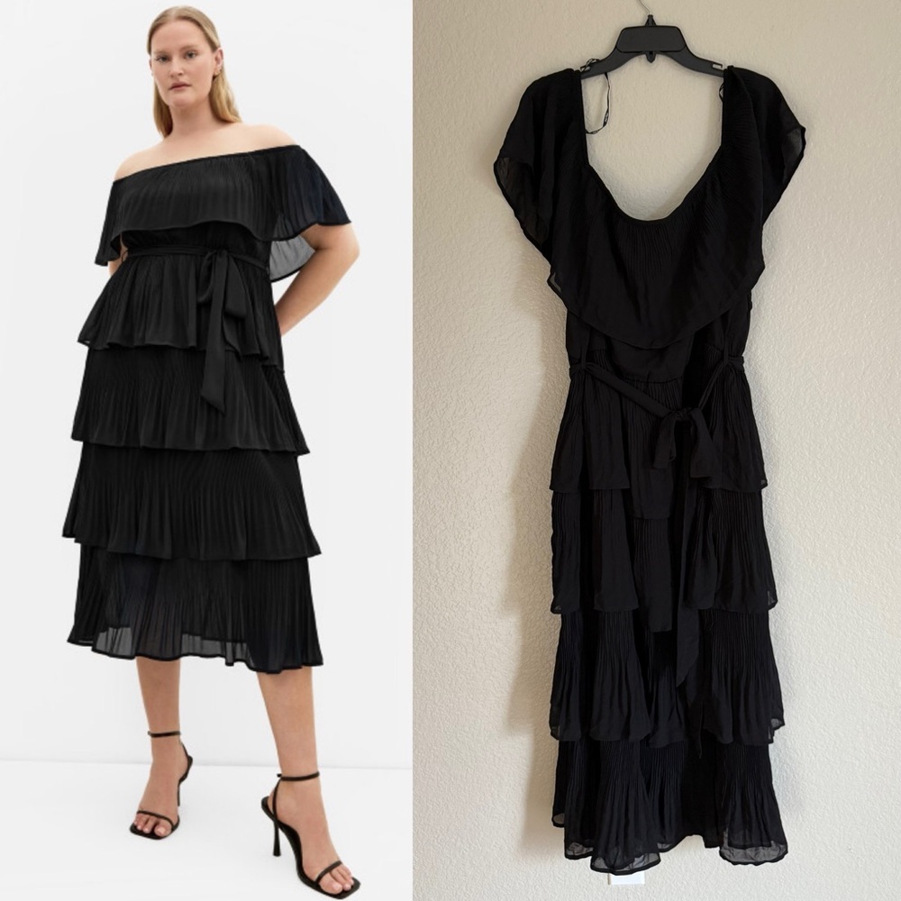 City Chic Plus 24 Tiered Night Garden Midi Dress black